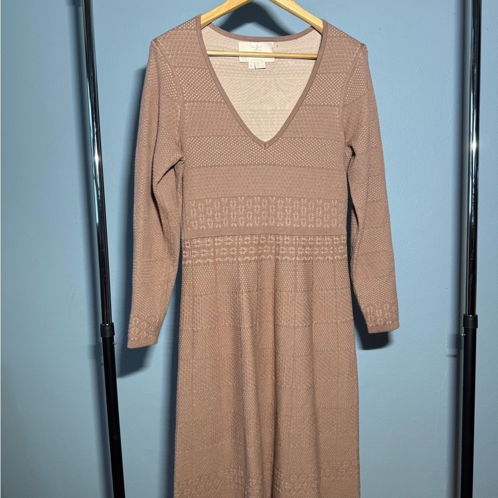 Gal Meets Glam Heidi Mixed Stitch Long Sleeve Midi Sweater Dress Pink XL - Picture 3 of 4